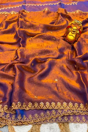 Mauve satin sequins work embroidered saree
