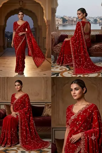 Elegant red embroidered saree