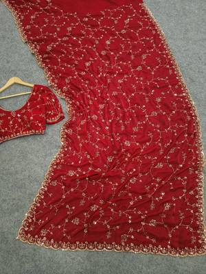 Elegant red embroidered saree 4