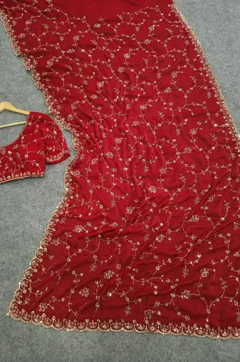 Elegant red embroidered saree