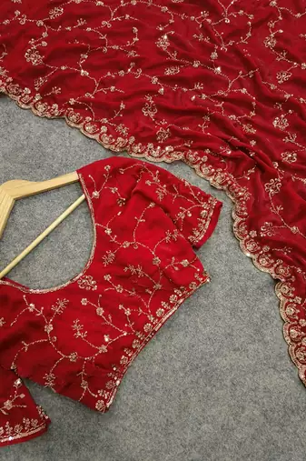 Elegant red embroidered saree