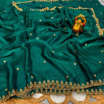Teal satin sequins work embroidered saree 3