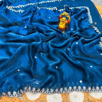 Royal blue satin sequins work embroidered saree 3