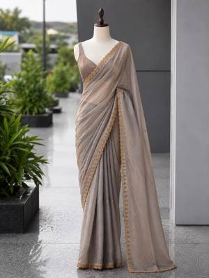Grey satin sequins work embroidered saree 1