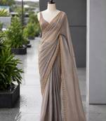 Grey satin sequins work embroidered saree