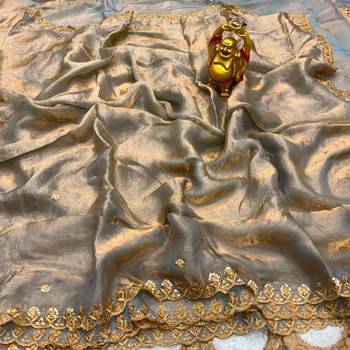 Grey satin sequins work embroidered saree 2