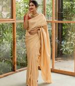 Cream silk blend banarasi silk woven saree