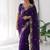 Purple silk blend thread work embroidered saree