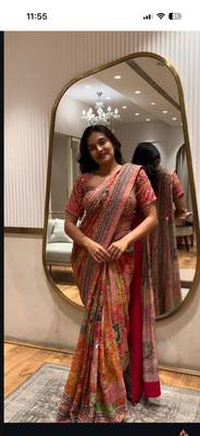Multicolor silk blend mirror work embroidered saree 3