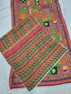 Multicolor silk blend mirror work embroidered saree 4