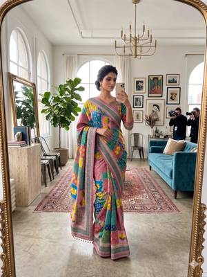 Multicolor silk blend mirror work embroidered saree 2