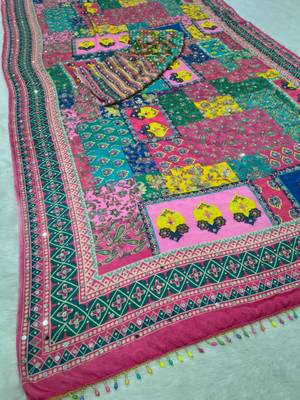 Multicolor silk blend mirror work embroidered saree 4
