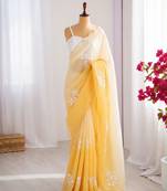 Yellow silk blend sequins work embroidered saree