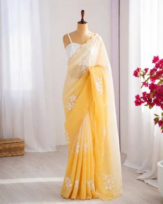 Yellow silk blend sequins work embroidered saree 2