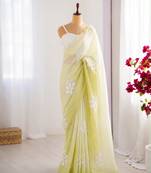Light green silk blend sequins work embroidered saree
