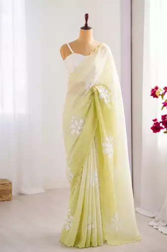 Light green silk blend sequins work embroidered saree