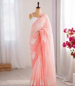 Light pink silk blend sequins work embroidered saree
