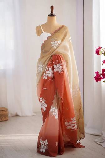 Multicolor silk blend sequins work embroidered saree