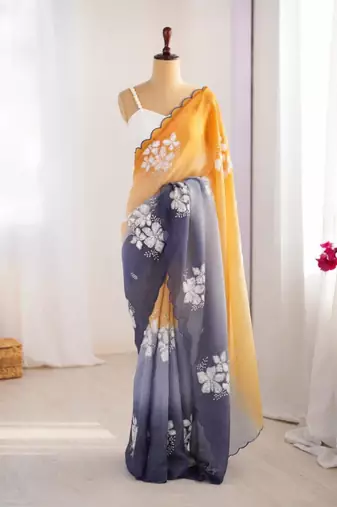 Multicolor silk blend sequins work embroidered saree