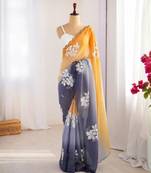 Multicolor silk blend sequins work embroidered saree