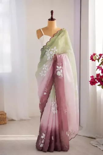 Multicolor silk blend sequins work embroidered saree