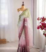 Multicolor silk blend sequins work embroidered saree