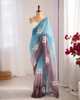 Multicolor silk blend sequins work embroidered saree 1