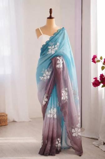 Multicolor silk blend sequins work embroidered saree