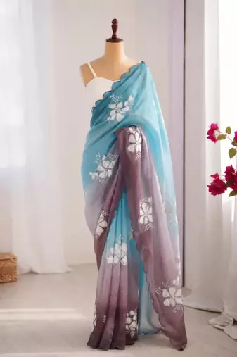 Multicolor silk blend sequins work embroidered saree
