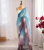 Multicolor silk blend sequins work embroidered saree