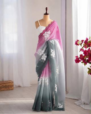 Multicolor silk blend sequins work embroidered saree 2