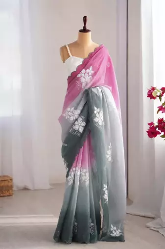 Multicolor silk blend sequins work embroidered saree