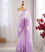 Light lavender silk blend sequins work embroidered saree