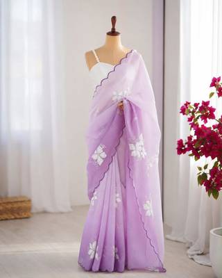 Light lavender silk blend sequins work embroidered saree 2