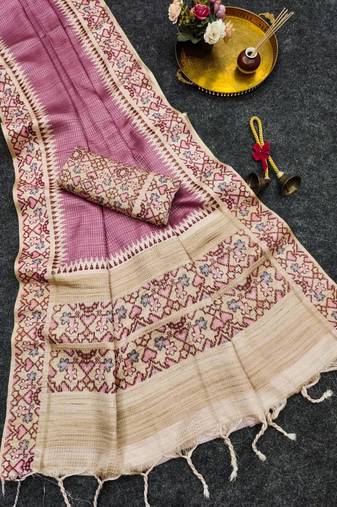 Onion pink silk blend patola silk printed saree