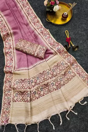 Onion pink silk blend patola silk printed saree