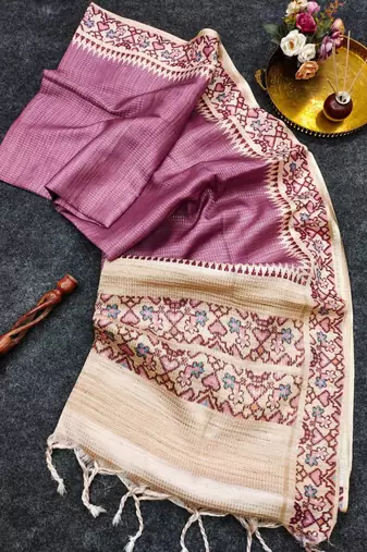 Onion pink silk blend patola silk printed saree