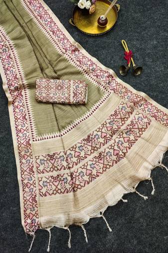 Olive silk blend patola silk printed saree