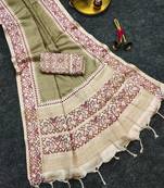 Olive silk blend patola silk printed saree