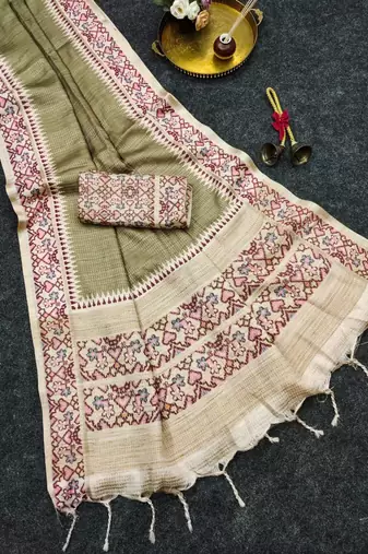 Olive silk blend patola silk printed saree