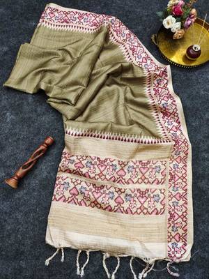 Olive silk blend patola silk printed saree 3