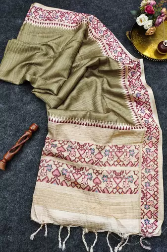 Olive silk blend patola silk printed saree