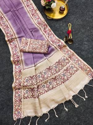 Purple silk blend patola silk printed saree 1