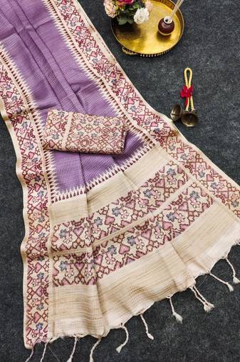 Purple silk blend patola silk printed saree