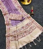 Purple silk blend patola silk printed saree