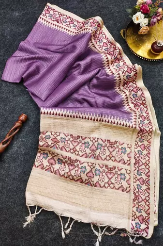 Purple silk blend patola silk printed saree