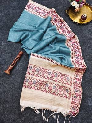 Teal silk blend patola silk printed saree 2