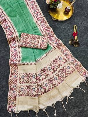 Green silk blend patola silk printed saree 1
