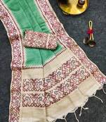 Green silk blend patola silk printed saree