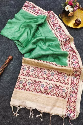 Green silk blend patola silk printed saree